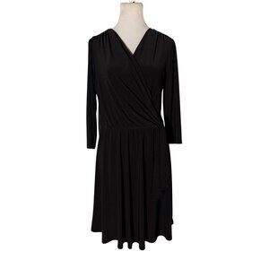 Nik And Nash Black Faux Wrap 3/4 Sleeves Knee Length Elastic Waist Dress  Size M
